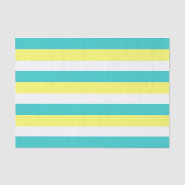 Aqua Blue, Lemon Yellow and White Stripes Tissue Paper (Front)