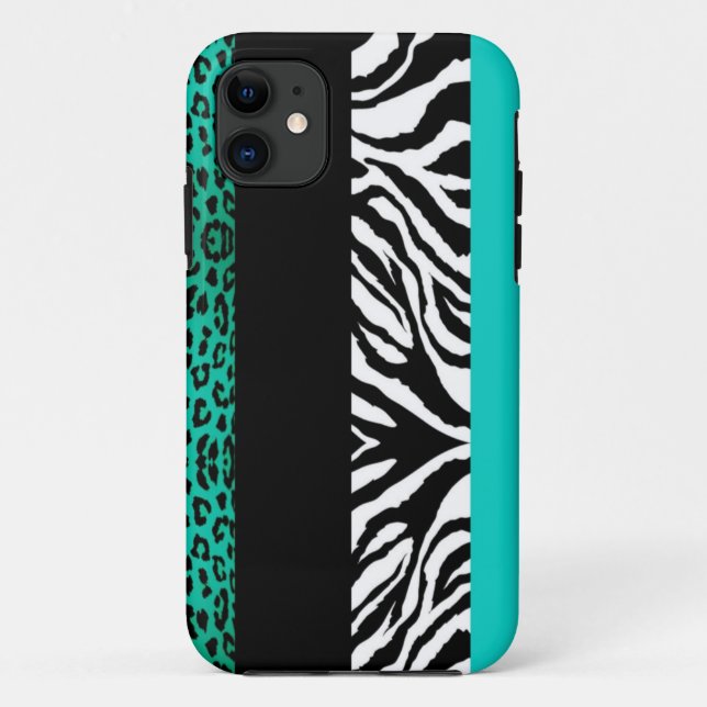Aqua Blue Leopard and Zebra Custom Animal Print Case-Mate iPhone Case (Back)