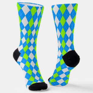 AQUA BLUE & LIME GREEN Argyle Pattern Socks