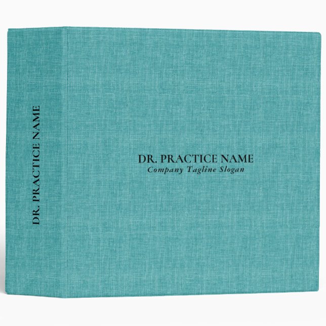 Aqua Blue Linen Texture Black Dr. Practice Binder (Front/Spine)