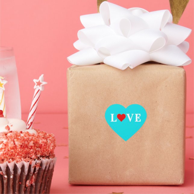 Aqua Blue LOVE Heart Sticker (Party)