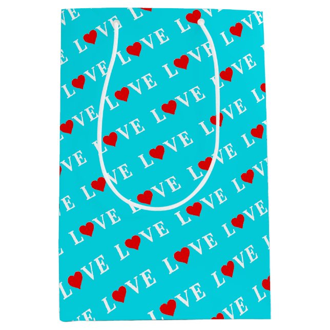 Aqua Blue LOVE Medium Gift Bag (Front)