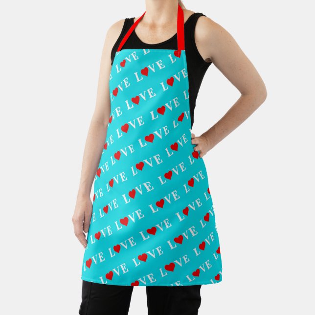 Aqua Blue LOVE Modern Chic Apron (Insitu)