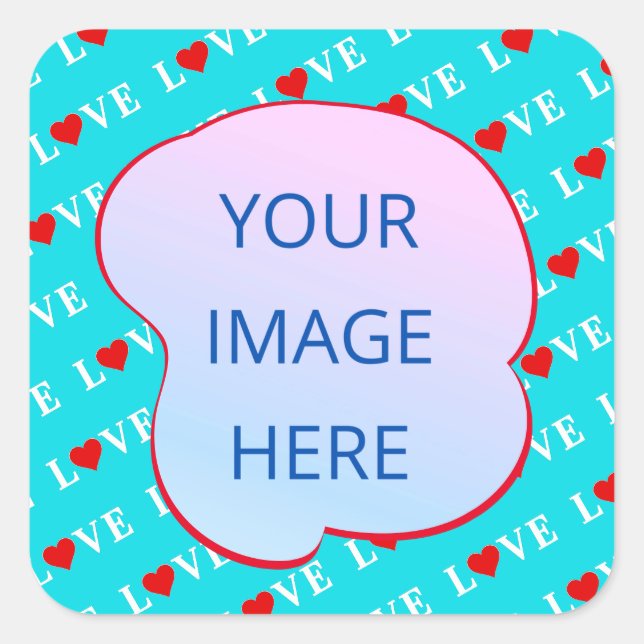 Aqua Blue LOVE Modern Chic Square Sticker (Front)