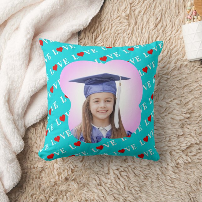 Aqua Blue LOVE Modern Chic Throw Pillow (Blanket)