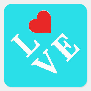 Aqua Blue LOVE Modern Elegant Square Sticker