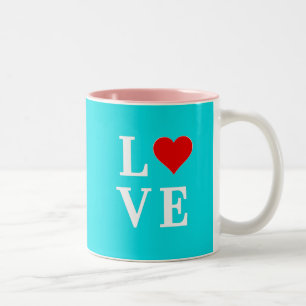 Aqua Blue LOVE Modern Elegant Two-Tone Coffee Mug