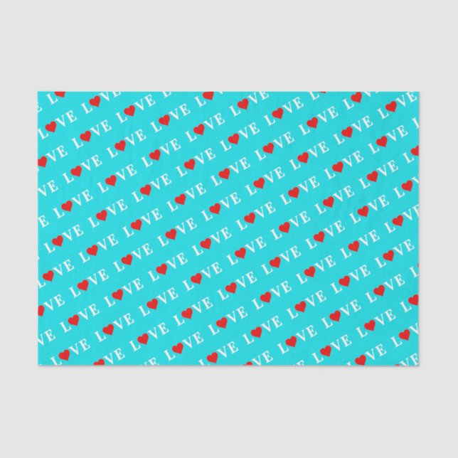 Aqua Blue LOVE Tissue Paper (Front)