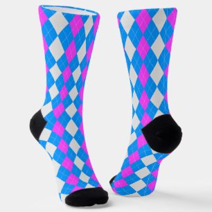 AQUA BLUE & MAGENTA PINK Argyle Pattern Socks