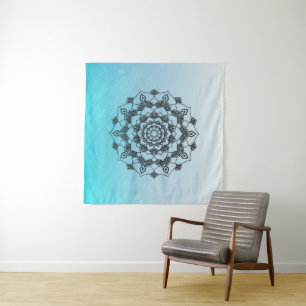 Aqua Blue Mandala Wall Art Tapestry