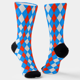 AQUA BLUE & MARASCHINO RED Argyle Pattern Socks