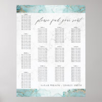 AQUA BLUE MARBLE GOLD AGATE WEDDING SEATING CHART