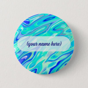 Aqua Blue Marble Texture Abstract Liquid Pattern 2 Inch Round Button
