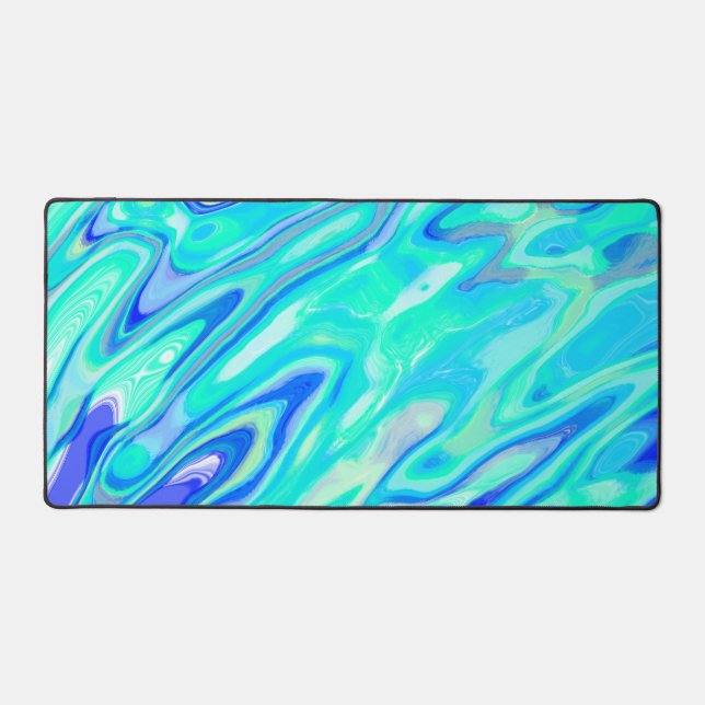 Aqua Blue Marble Texture Abstract Liquid Pattern Desk Mat (Front)