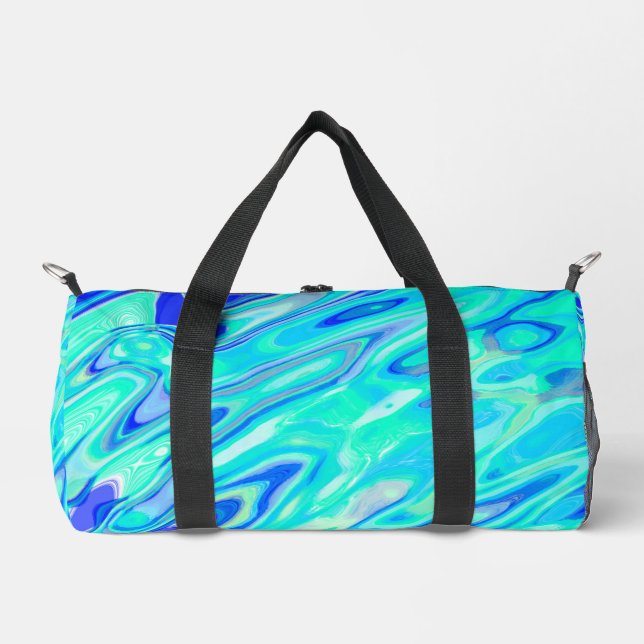 Aqua Blue Marble Texture Abstract Liquid Pattern Duffle Bag (Front)