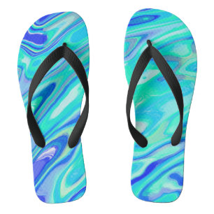Aqua Blue Marble Texture Abstract Liquid Pattern Flip Flops
