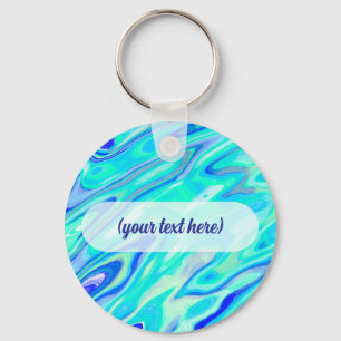 Aqua Blue Marble Texture Abstract Liquid Pattern Keychain