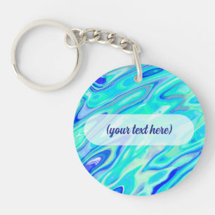 Aqua Blue Marble Texture Abstract Liquid Pattern Keychain
