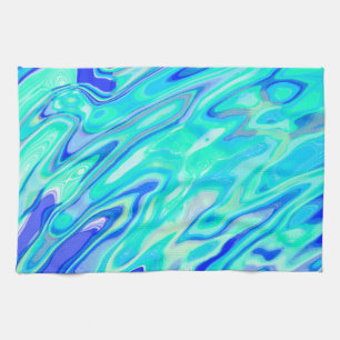 Aqua Blue Marble Texture Abstract Liquid Pattern Kitchen Towel