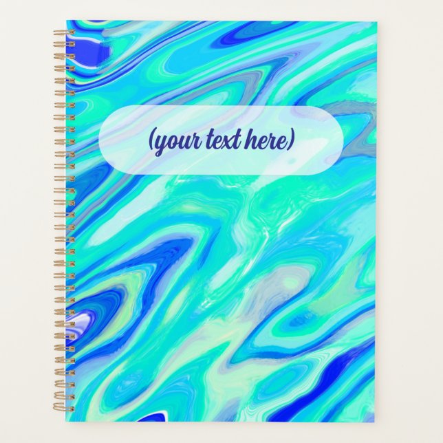 Aqua Blue Marble Texture Abstract Liquid Pattern Planner (Front)