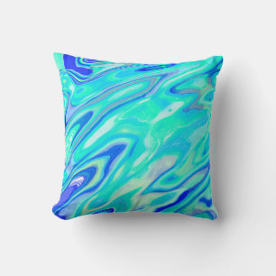 Aqua Blue Marble Texture Abstract Liquid Pattern Throw Pillow