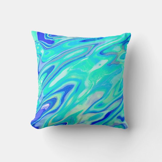Aqua Blue Marble Texture Abstract Liquid Pattern Throw Pillow (Front)