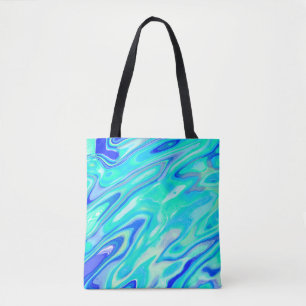Aqua Blue Marble Texture Abstract Liquid Pattern Tote Bag