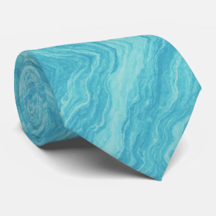Aqua Blue Marble Wave Tie
