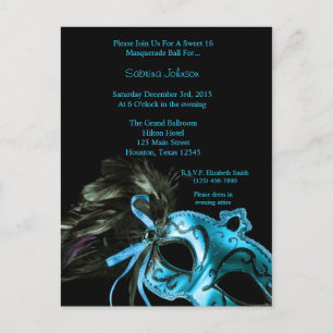 Aqua Blue Masquerade Ball Sweet Sixteen Birthday Postcard