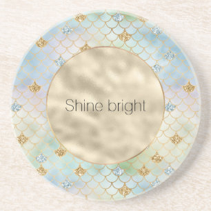 Aqua Blue Mint Gold Glitter Mermaid Coaster