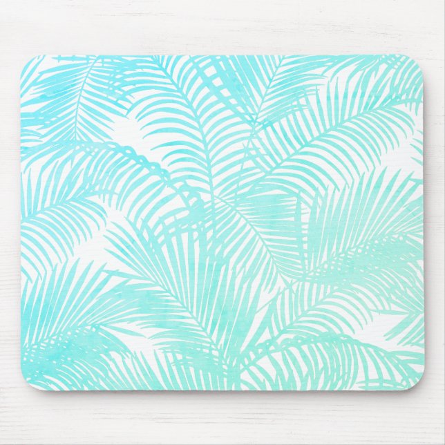 Aqua blue mint gradient tropical palm tree floral mouse pad (Front)