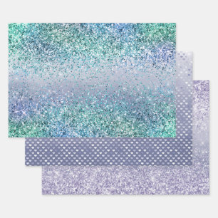 Aqua Blue Mint Purple Glitter Sparkle Wrapping Paper Sheet