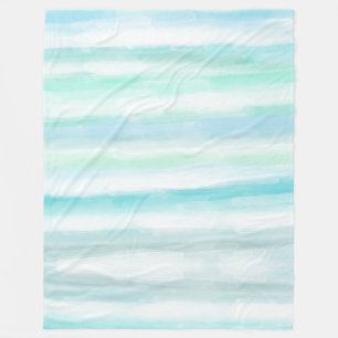Aqua Blue Mint White Watercolor Stripes II Fleece Blanket