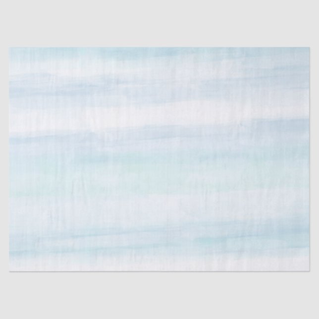 Aqua Blue Mint White Watercolor Stripes Tissue Paper (Front)