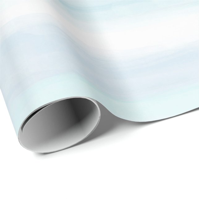 Aqua Blue Mint White Watercolor Stripes Wrapping Paper (Roll Corner)