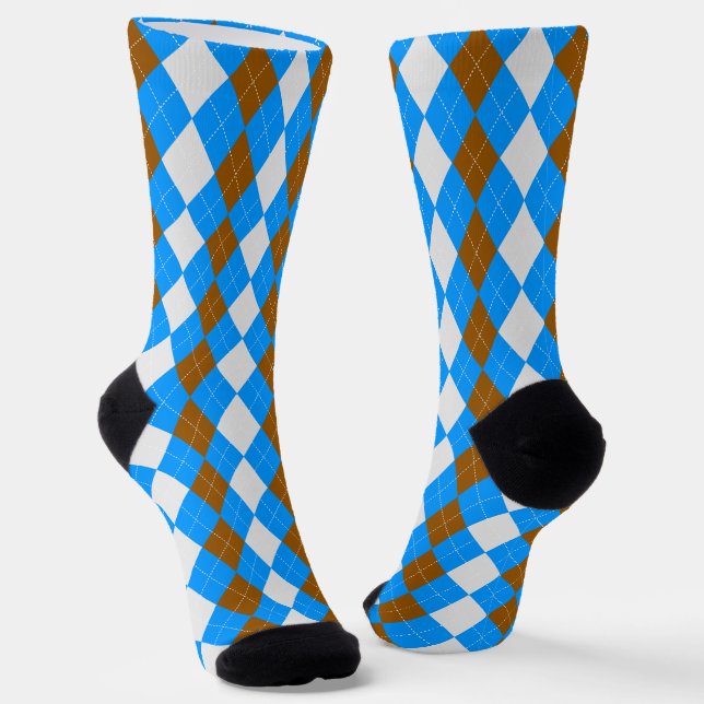 AQUA BLUE & MOCHA BROWN Argyle Pattern Socks (Angled)