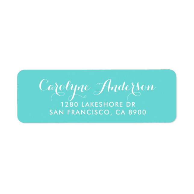 Aqua Blue Modern Script Typography Wedding Address (Front)