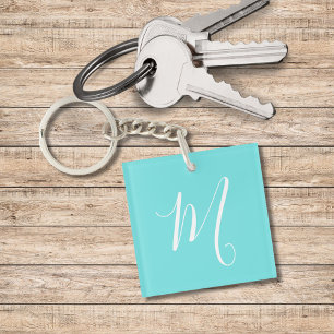 Aqua Blue Monogram Initial Keychain
