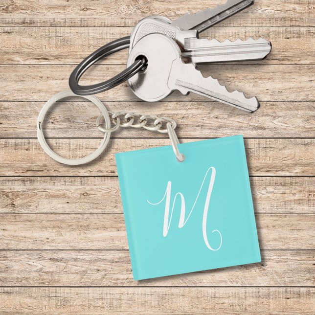 Aqua Blue  Monogram Initial  Keychain (Creator Uploaded)