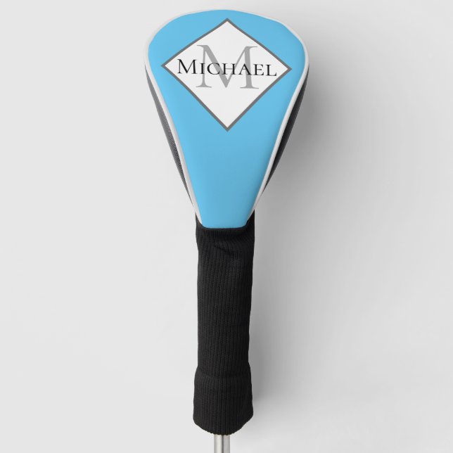 Aqua Blue Monogram Script Name Personalized Womens Golf Head Cover (Front)