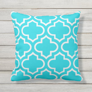 Aqua Blue Moroccan Quatrefoil Outdoor Pillows