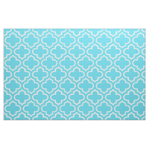 Aqua Blue Moroccan Trellis Pattern Fabric 02
