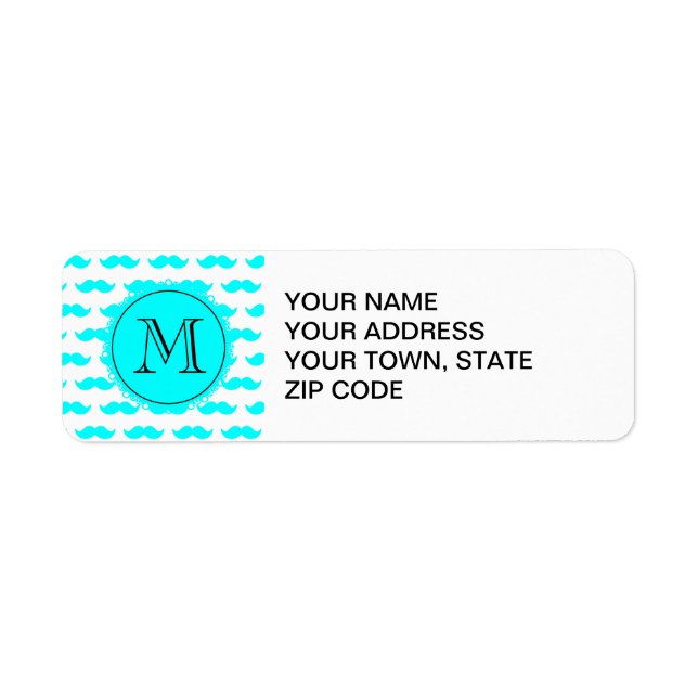 Aqua Blue Moustache Pattern, Aqua Black Monogram (Front)