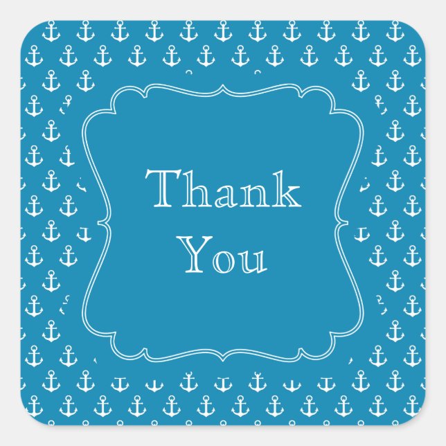 Aqua Blue Nautical Anchors Square Sticker (Front)