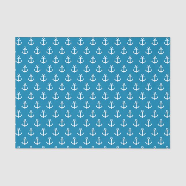 Aqua Blue Nautical Anchors Tissue Paper (Front)