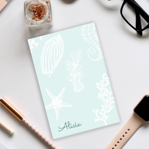 Aqua blue nautical pattern name personalized post-it notes