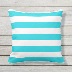 Aqua Blue Nautical Stripes Outdoor Pillows