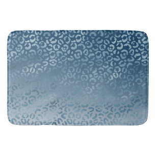 Aqua Blue Navy Ombre Leopard Print Bath Mat