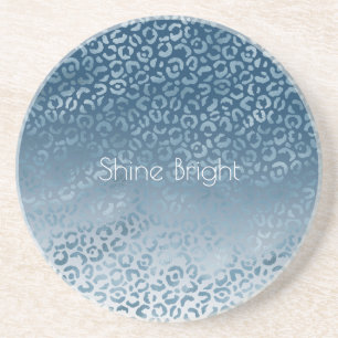 Aqua Blue Navy Ombre Leopard Print Coaster