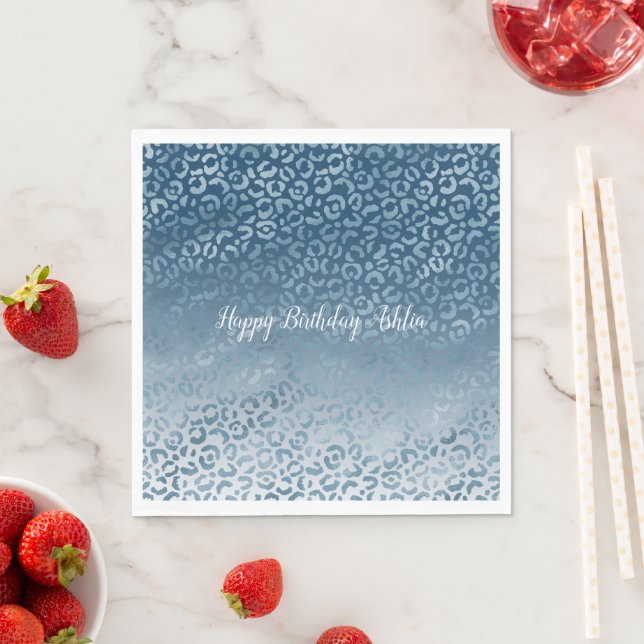 Aqua Blue Navy Ombre Leopard Print Napkin (Insitu)